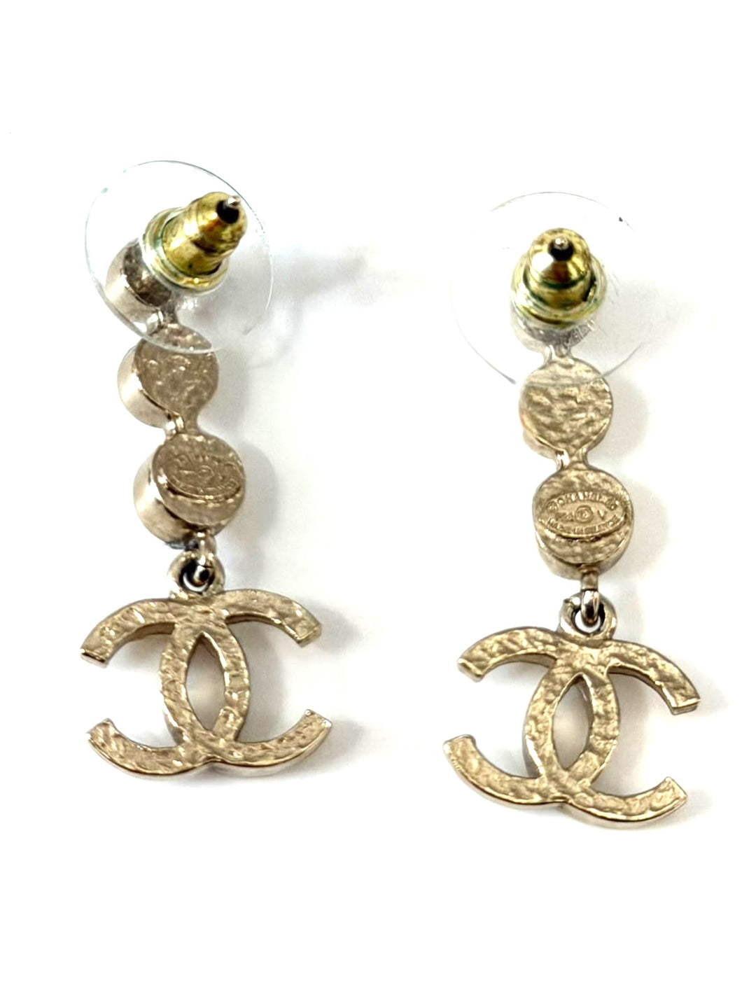 CHANEL CRYSTAL CC GOLD DROP EARRINGS