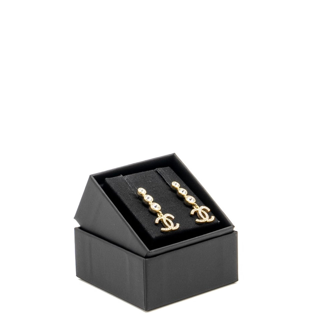 CHANEL CRYSTAL CC GOLD DROP EARRINGS
