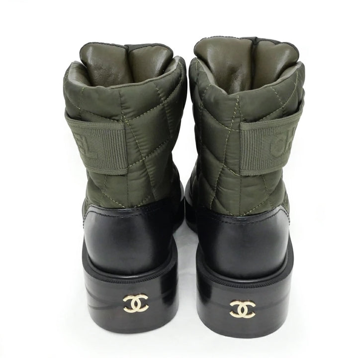 CHANEL OLIVE AND BLACK BOOTIES