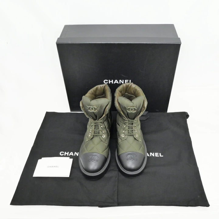 CHANEL OLIVE AND BLACK BOOTIES