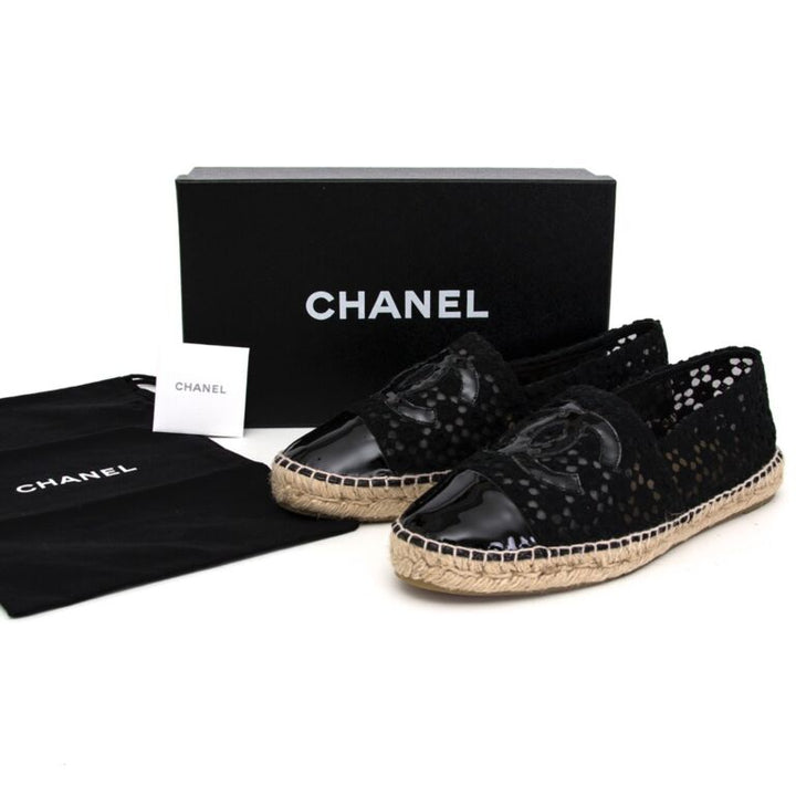 CHANEL BLACK LACE ESPADRILLES