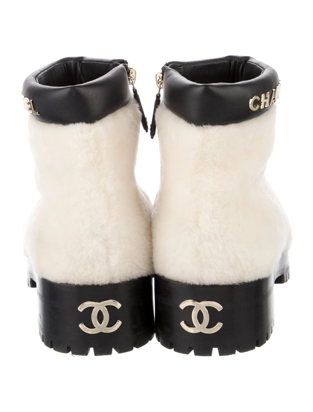 CHANEL SHEARLING LAMBSKIN CC LOGO ANKLE WINTER BOOTS