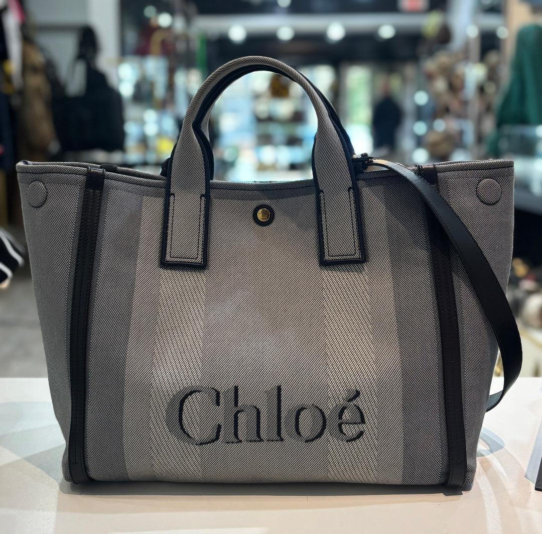 CHLOÉ LOGO EMBROIDERED CARRY CANVAS TOTE BAG