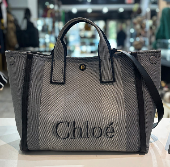 CHLOÉ LOGO EMBROIDERED CARRY CANVAS TOTE BAG