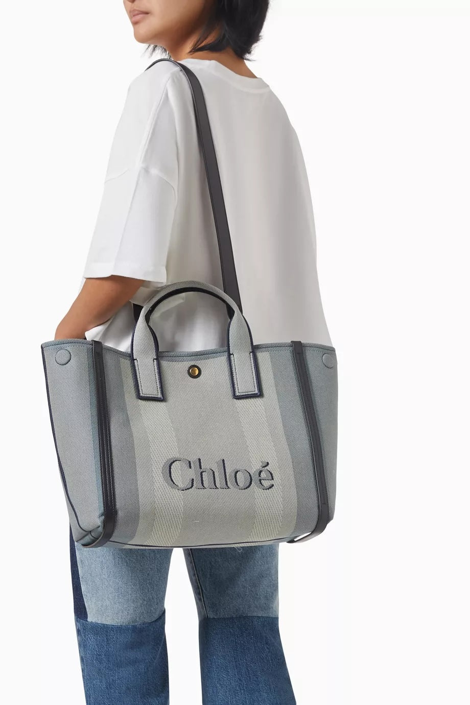 CHLOÉ LOGO EMBROIDERED CARRY CANVAS TOTE BAG
