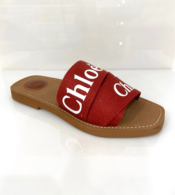 CHLOÉ LOGO PRINTED SLIP ON SLIDE SANDALS