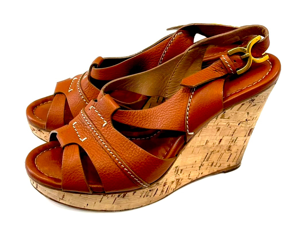 CHLOÉ RENNA CORK WEDGE LEATHER ESPADRILLE SANDALS