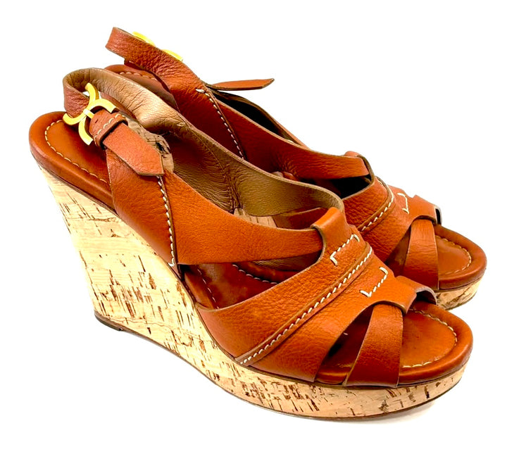 CHLOÉ RENNA CORK WEDGE LEATHER ESPADRILLE SANDALS
