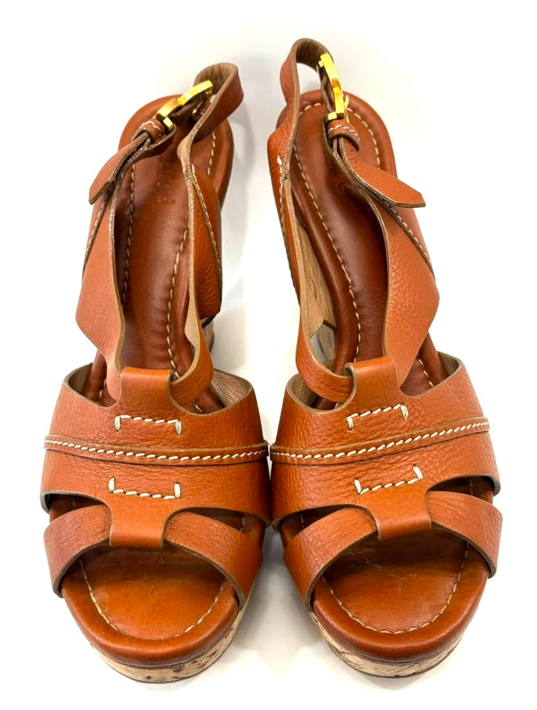 CHLOÉ RENNA CORK WEDGE LEATHER ESPADRILLE SANDALS
