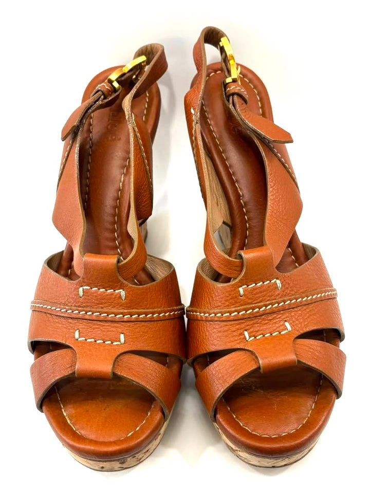 CHLOÉ RENNA CORK WEDGE LEATHER ESPADRILLE SANDALS