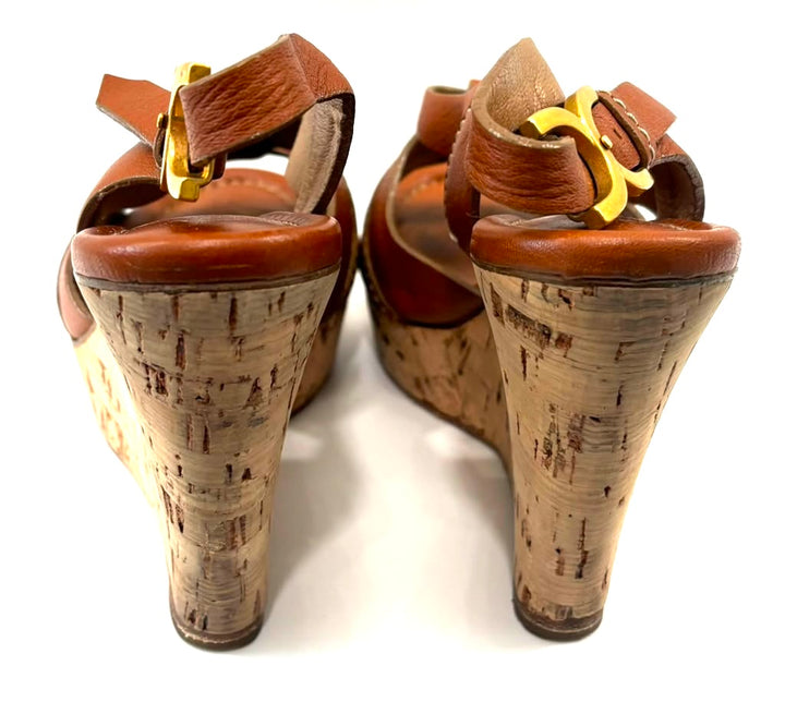CHLOÉ RENNA CORK WEDGE LEATHER ESPADRILLE SANDALS