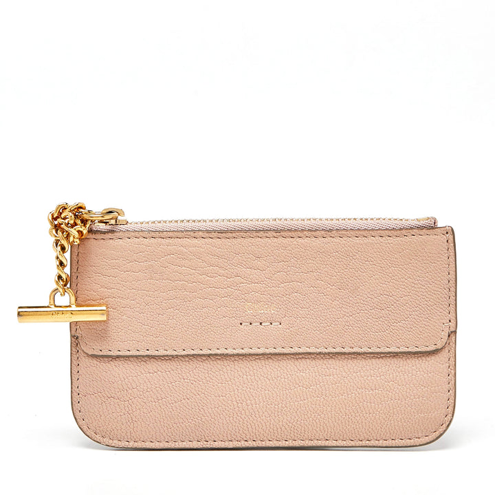 CHLOÉ ZIP TOP CALFSKIN LEATHER CARD CASE WALLET