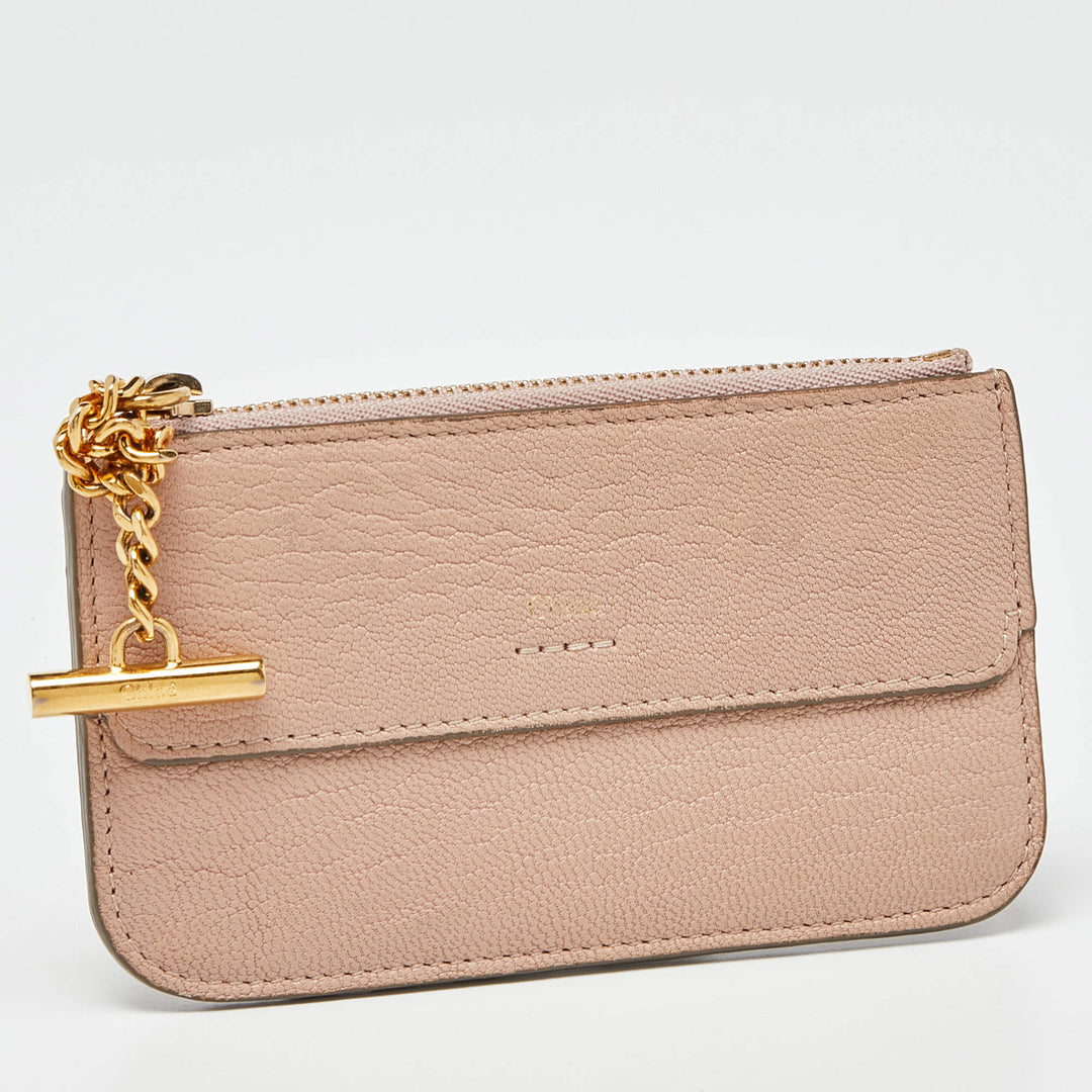 CHLOÉ ZIP TOP CALFSKIN LEATHER CARD CASE WALLET