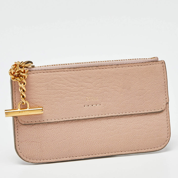 CHLOÉ ZIP TOP CALFSKIN LEATHER CARD CASE WALLET