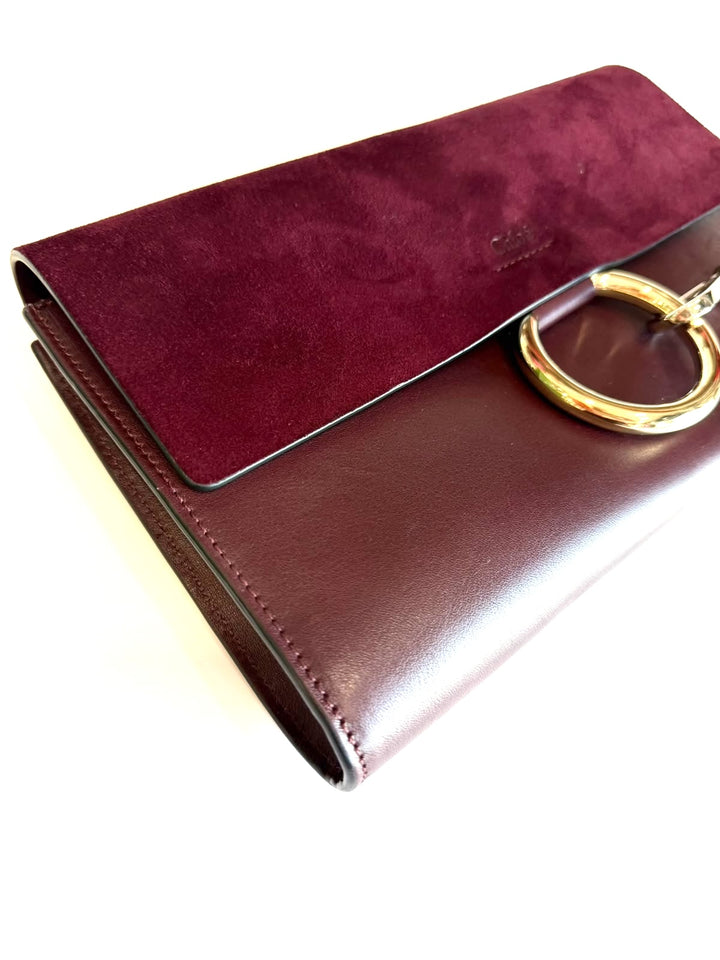 CHLOÉ FAYE CALFSKIN LEATHER &amp; SUEDE CLUTCH BAG