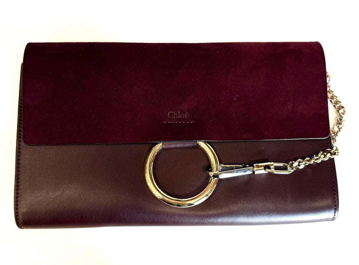CHLOÉ FAYE CALFSKIN LEATHER &amp; SUEDE CLUTCH BAG