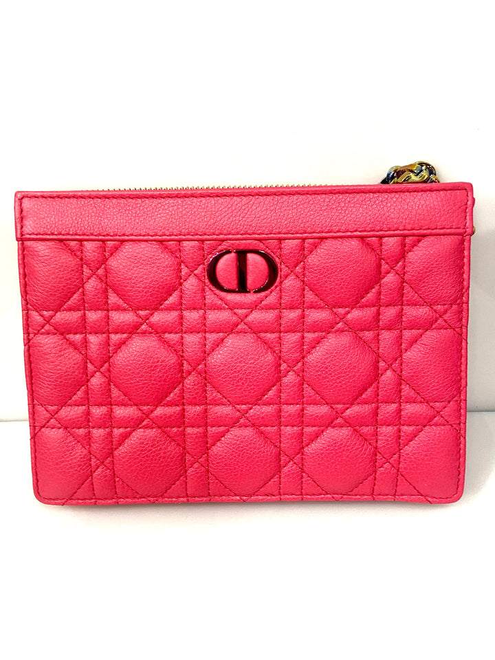 CHRISTIAN DIOR CANNAGE CARO ZIPPED POUCH WITH CHAIN