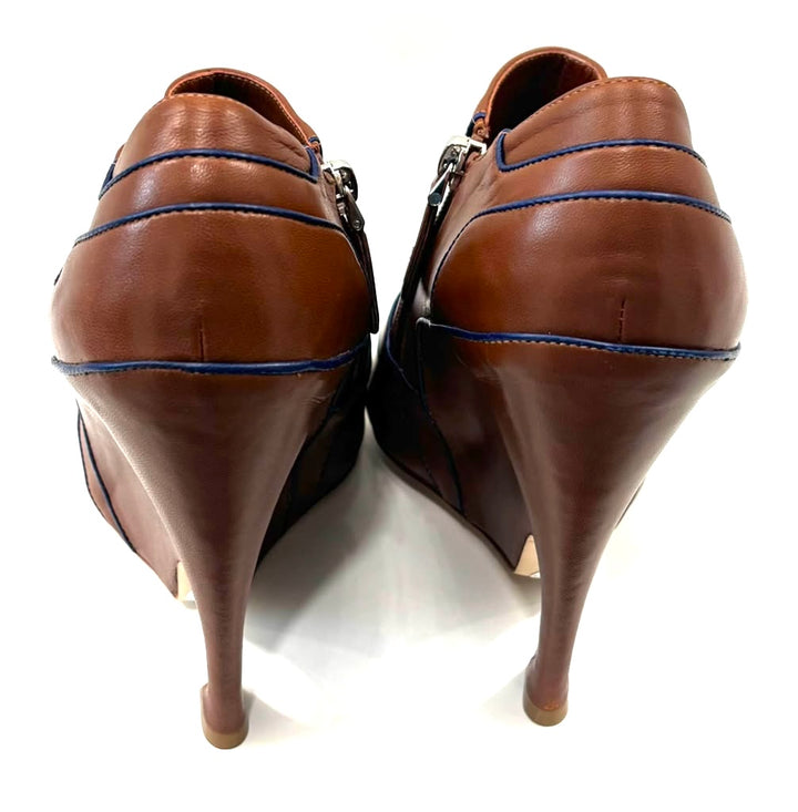 CHRISTIAN DIOR CALFSKIN LEATHER PEEP-TOE ANKLE BOOTIES