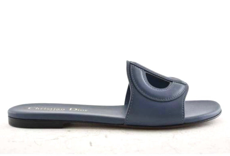 CHRISTIAN DIOR DWAY D-CLUB CALFSKIN LEATHER LOGO SLIDE MULES
