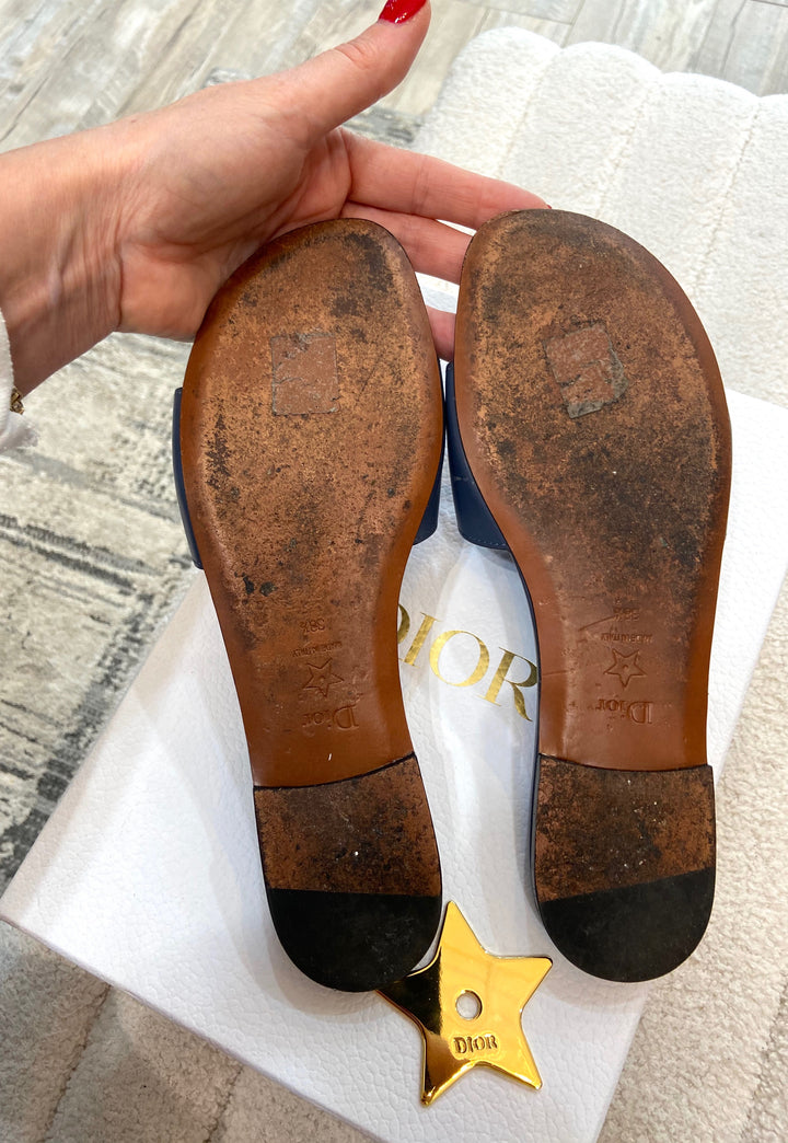 CHRISTIAN DIOR DWAY D-CLUB CALFSKIN LEATHER LOGO SLIDE MULES