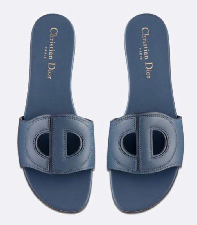 CHRISTIAN DIOR DWAY D-CLUB CALFSKIN LEATHER LOGO SLIDE MULES