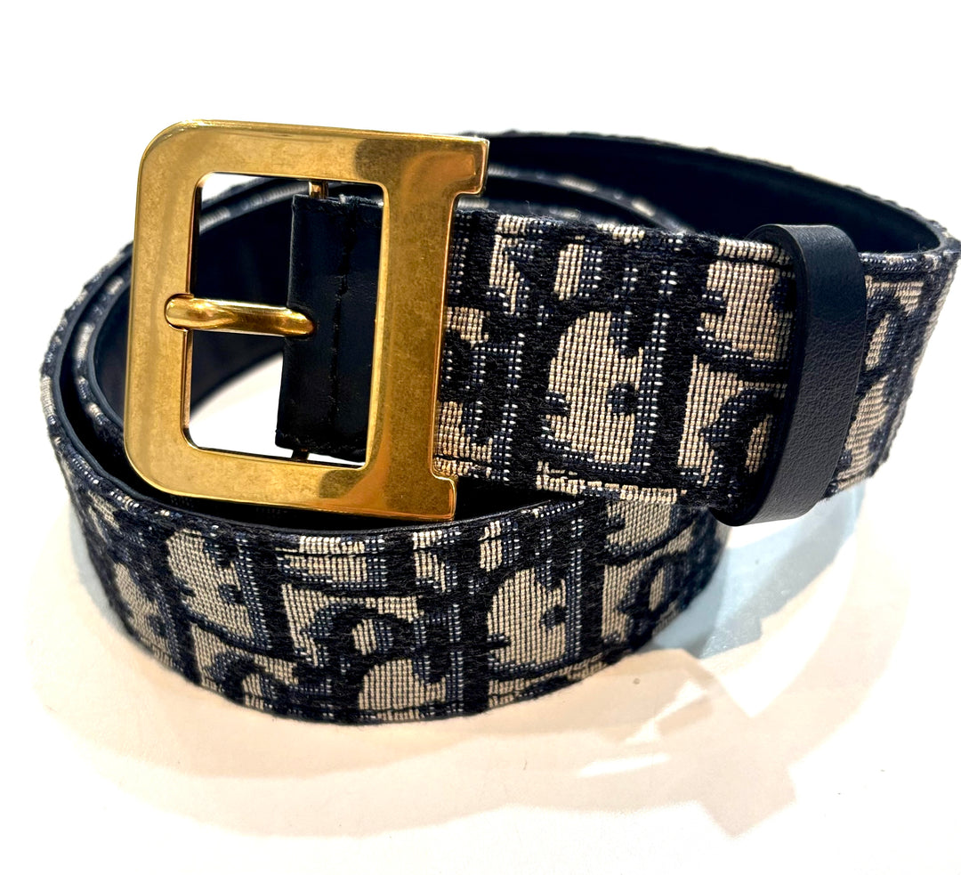 CHRISTIAN DIOR OBLIQUE DIORQUAKE JACQUARD &amp; LEATHER BELT