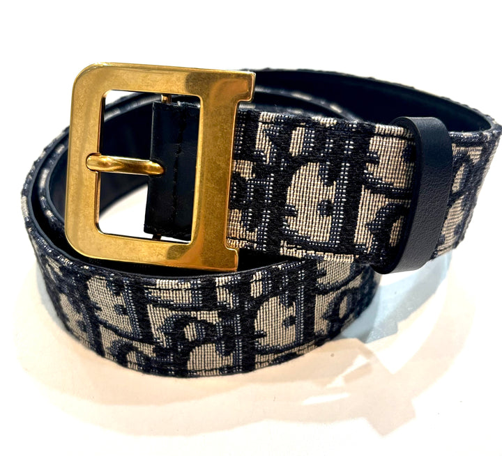 CHRISTIAN DIOR OBLIQUE DIORQUAKE JACQUARD &amp; LEATHER BELT