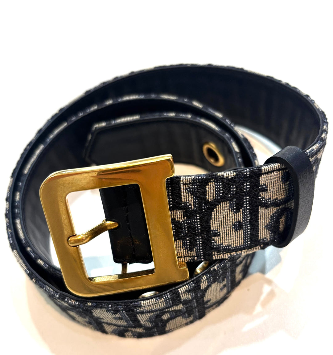 CHRISTIAN DIOR OBLIQUE DIORQUAKE JACQUARD &amp; LEATHER BELT