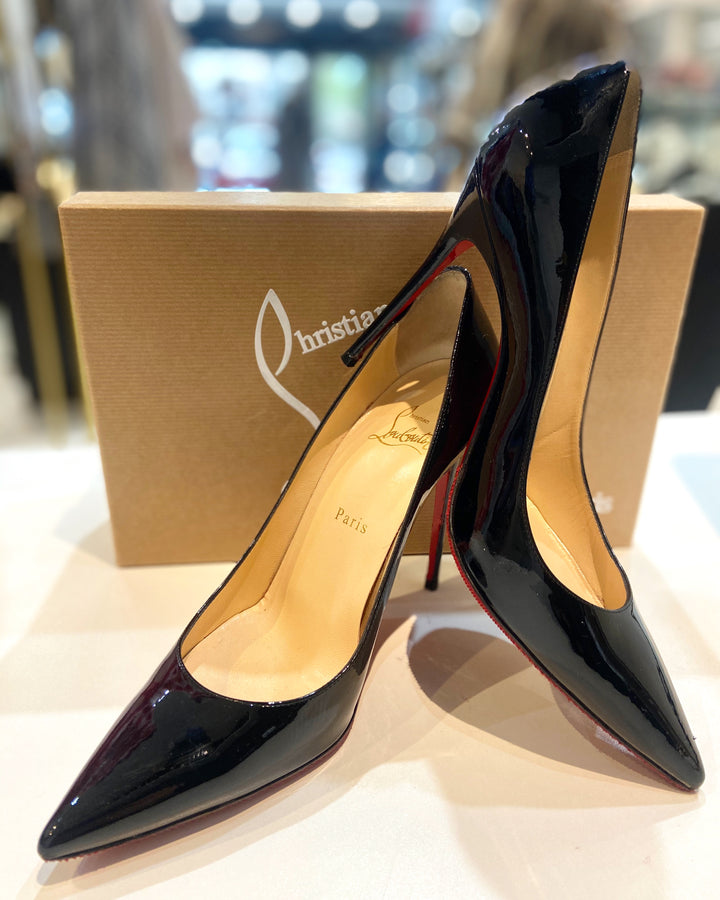 CHRISTIAN LOUBOUTIN DECOLLETE 100 PATENT LEATHER PUMPS