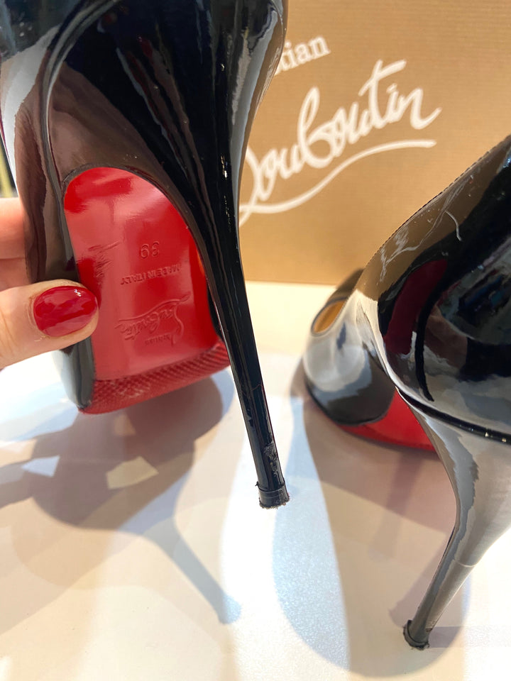 CHRISTIAN LOUBOUTIN DECOLLETE 100 PATENT LEATHER PUMPS