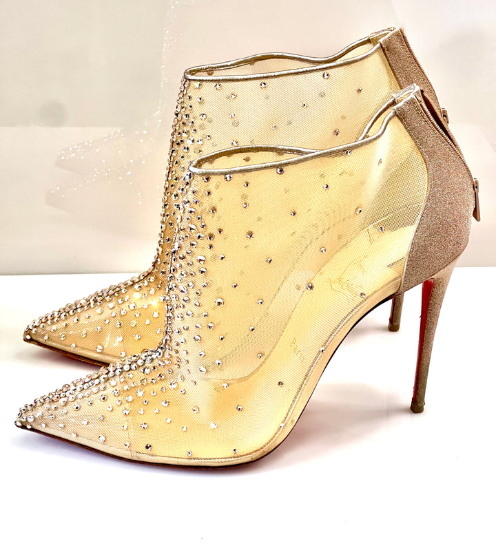 CHRISTIAN LOUBOUTIN CONSTELLA 100 CRYSTAL STRASS MESH BOOTIES