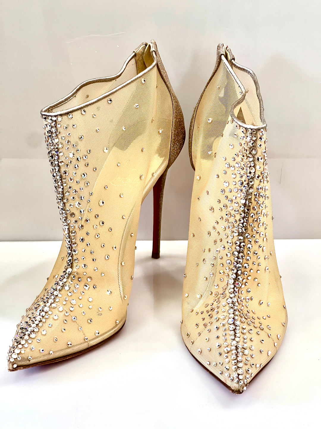 CHRISTIAN LOUBOUTIN CONSTELLA 100 CRYSTAL STRASS MESH BOOTIES