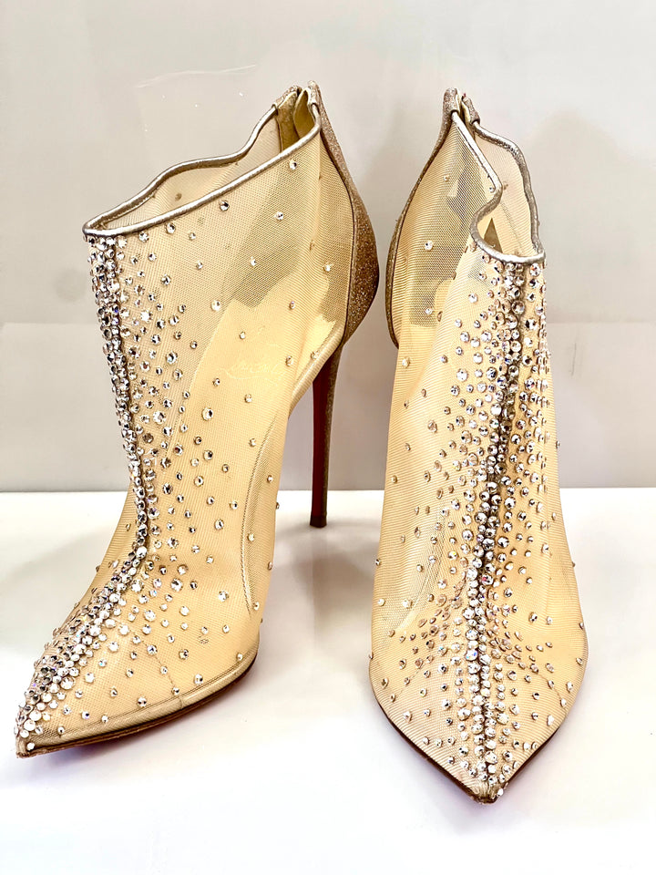 CHRISTIAN LOUBOUTIN CONSTELLA 100 CRYSTAL STRASS MESH BOOTIES