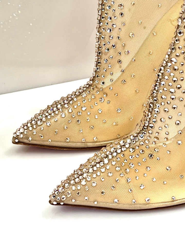 CHRISTIAN LOUBOUTIN CONSTELLA 100 CRYSTAL STRASS MESH BOOTIES