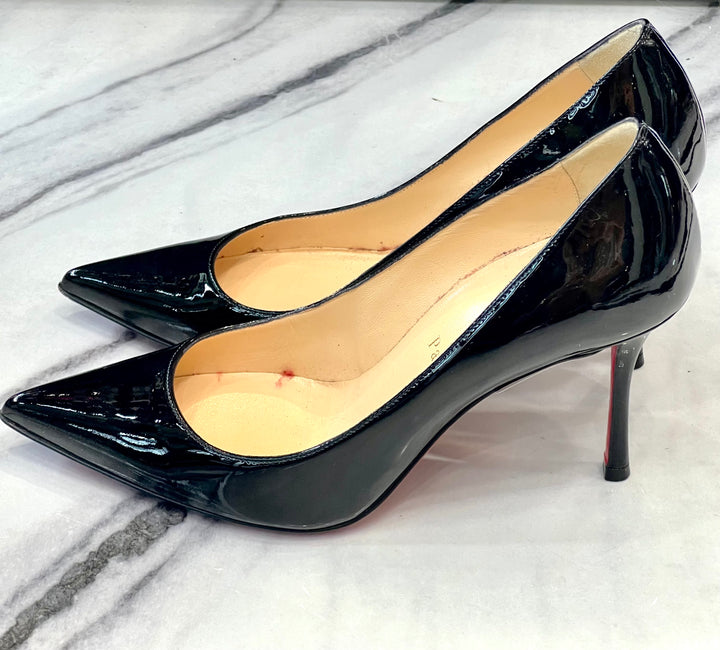 CHRISTIAN LOUBOUTIN DECOLLETE 85 PATENT LEATHER PUMPS