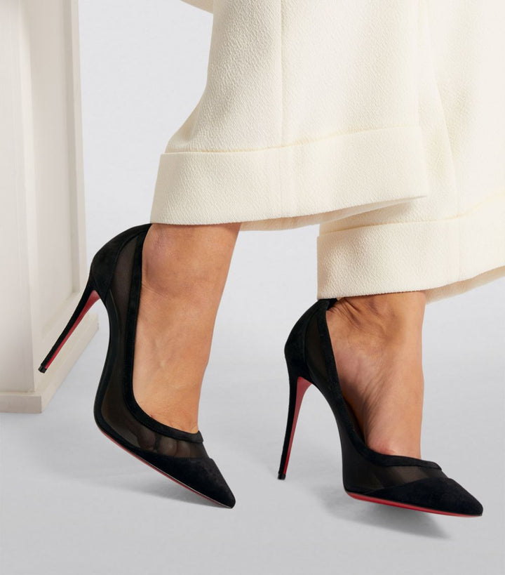 CHRISTIAN LOUBOUTIN GALATIVI 100 SUEDE MESH PUMPS
