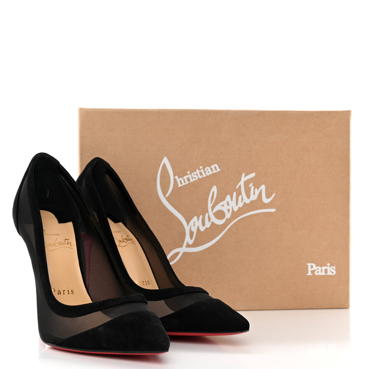 CHRISTIAN LOUBOUTIN GALATIVI 100 SUEDE MESH PUMPS