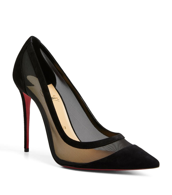 CHRISTIAN LOUBOUTIN GALATIVI 100 SUEDE MESH PUMPS