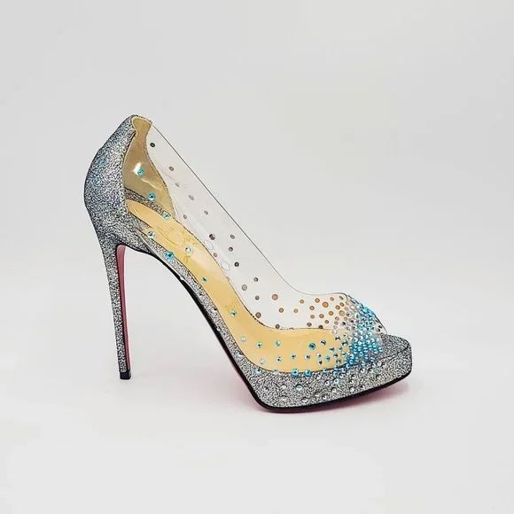 CHRISTIAN LOUBOUTIN DEGRASTRASS CINDERELLA PVC 100 PEEP TOE PUMPS