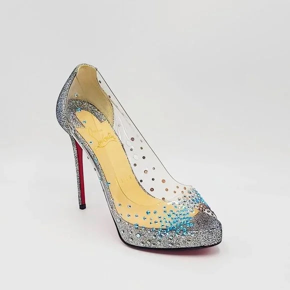 CHRISTIAN LOUBOUTIN DEGRASTRASS CINDERELLA PVC 100 PEEP TOE PUMPS