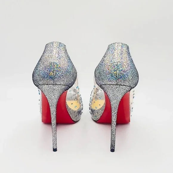 CHRISTIAN LOUBOUTIN DEGRASTRASS CINDERELLA PVC 100 PEEP TOE PUMPS