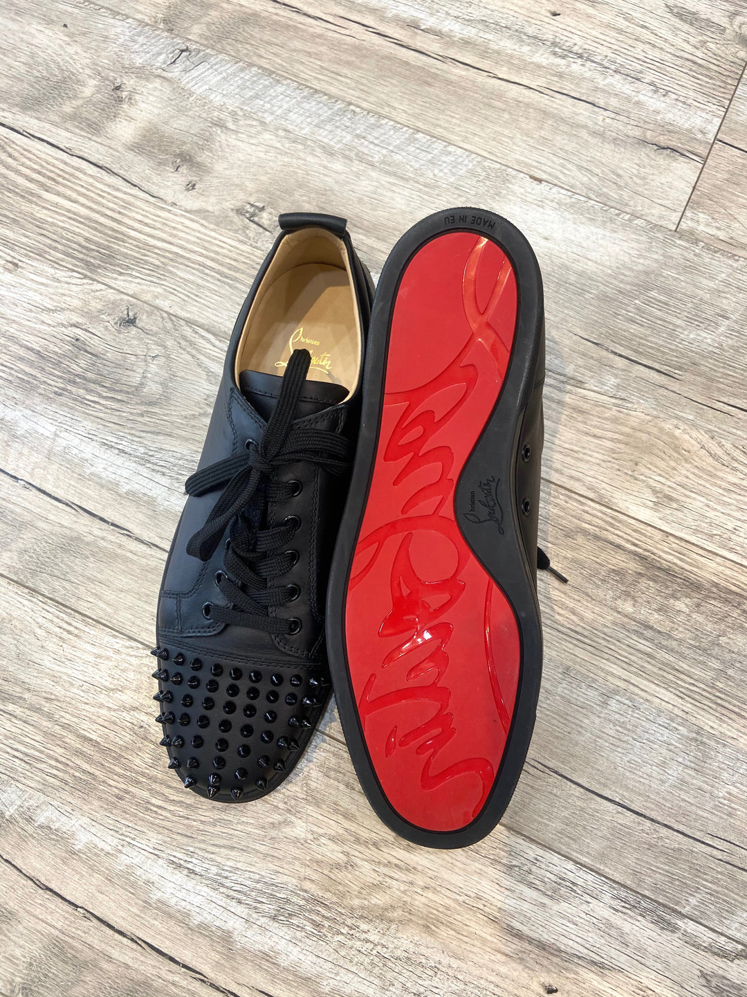 LOUBOUTIN LOUIS JUNIOR SPIKE CALFSKIN LEATHER SNEAKERS