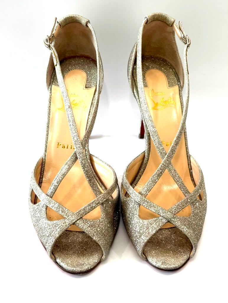 CHRISTIAN LOUBOUTIN MADALENA 85 GLITTER LEATHER PUMPS