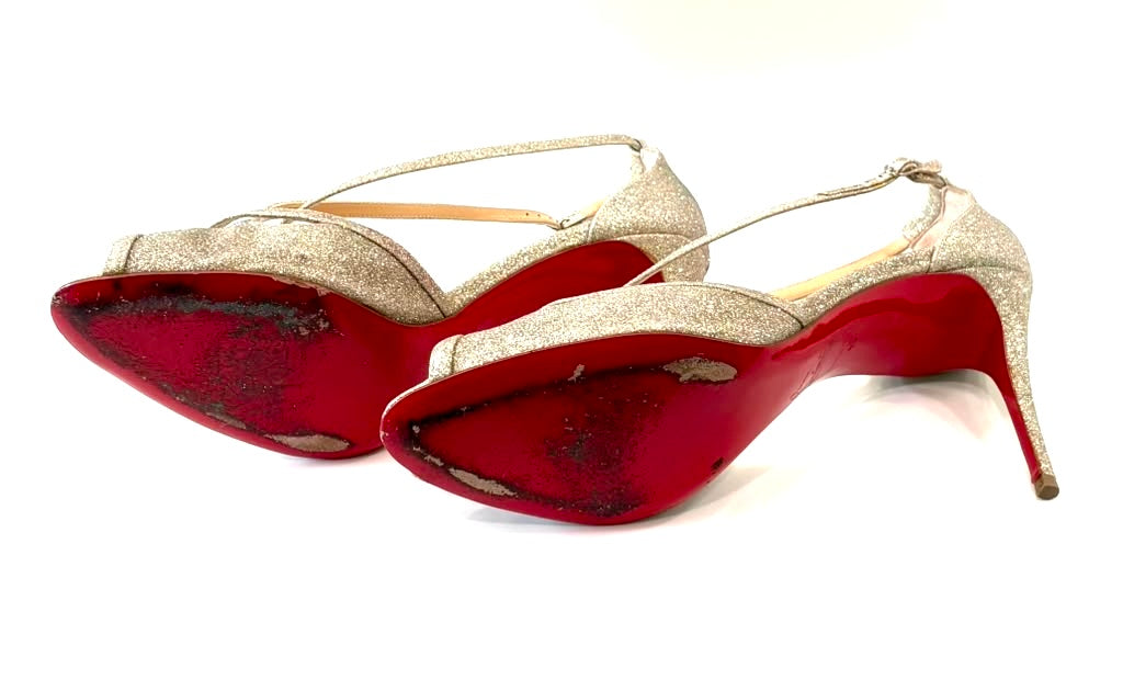 CHRISTIAN LOUBOUTIN MADALENA 85 GLITTER LEATHER PUMPS