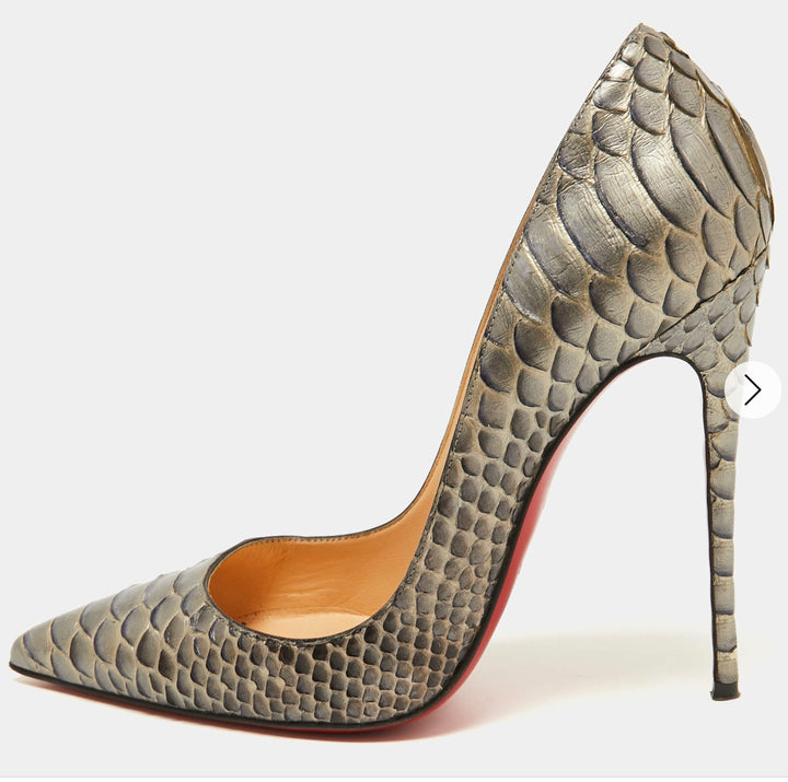CHRISTIAN LOUBOUTIN METALLIC PYTHON SO KATE PUMPS
