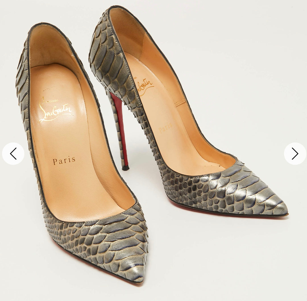 CHRISTIAN LOUBOUTIN METALLIC PYTHON SO KATE PUMPS