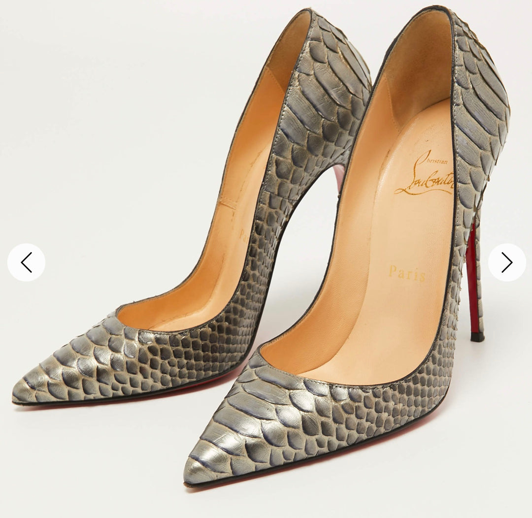 CHRISTIAN LOUBOUTIN METALLIC PYTHON SO KATE PUMPS