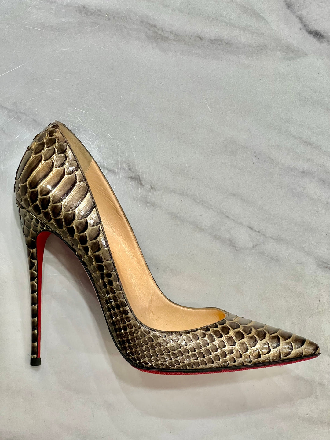 CHRISTIAN LOUBOUTIN METALLIC PYTHON SO KATE PUMPS