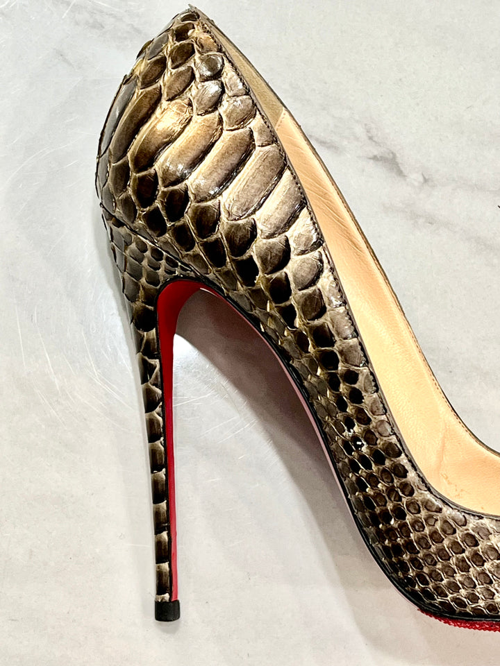 CHRISTIAN LOUBOUTIN METALLIC PYTHON SO KATE PUMPS