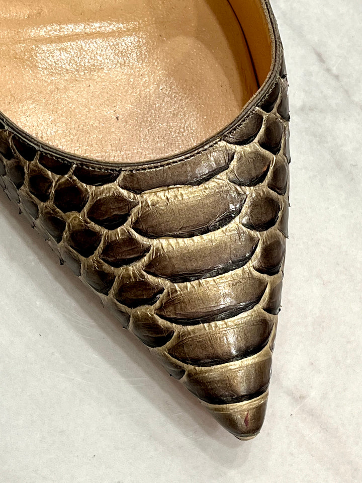 CHRISTIAN LOUBOUTIN METALLIC PYTHON SO KATE PUMPS